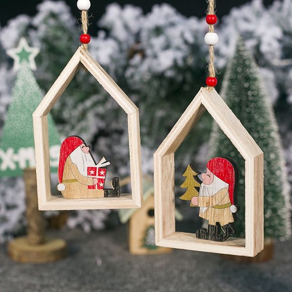

1pcs lovely christmas house wooden pendants christmas tree ornaments gift home party decorations diy wood crafts