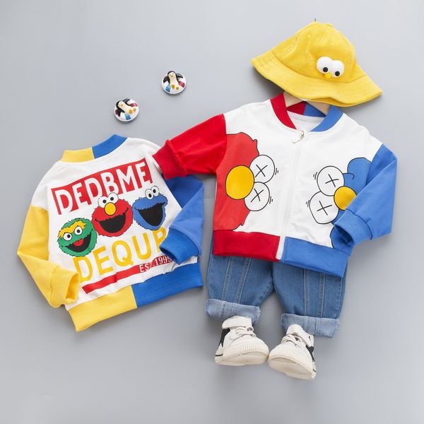 

children suits 2020 autumn kids clothes toddler boys clothing set 1 2 3 4 year cartoon letter zipper coat+pants 2pcs/set outfit, White
