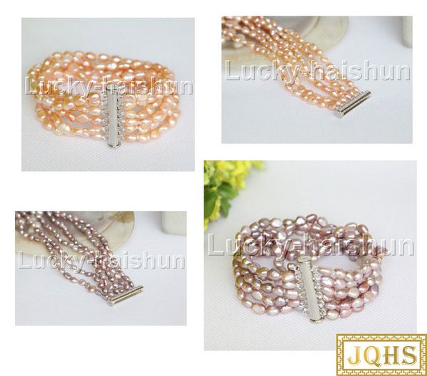 

jqhs natural 6row 8" pink purple baroque freshwater pearls bracelet magnet clasp j12260-2, Black