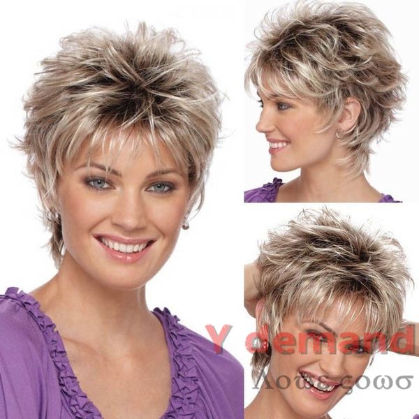 

short women wigs synthetic fully curly blonde geriatric hair heat resistant hair for mother gift y demand, Black