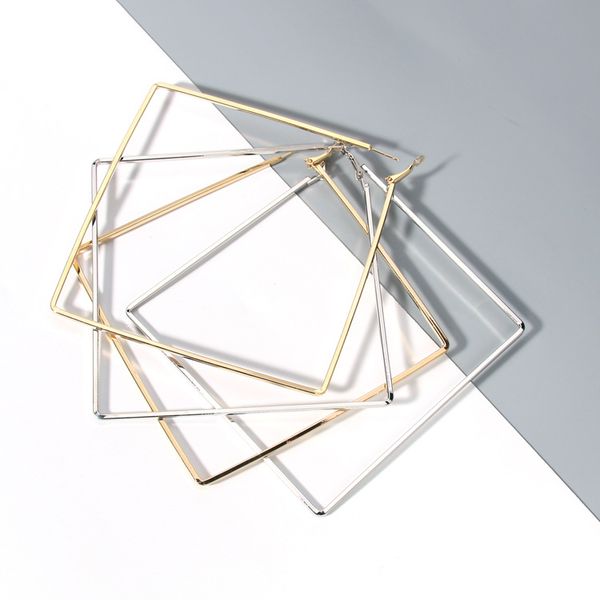 

punk style hyperbole geometric square earrings for women party jewelry female metal silver gold large hoop earring brinco bijoux, Golden;silver