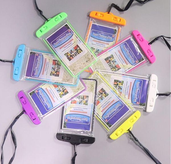 

universal waterproof mobile phone bag case luminous swimming pvc skin cover strap lanyard for 5.5inch phone pouch