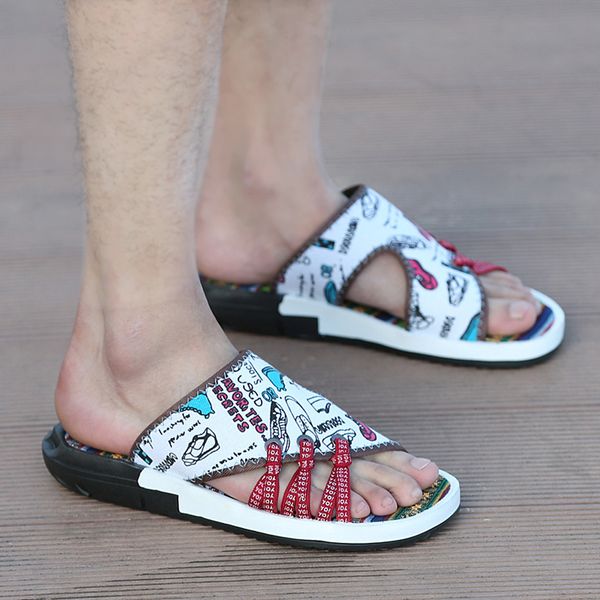 

soft camouflage bandage slippers men open toe shoes ethnic style tassel casual sneakers for man fashion slipper, Black