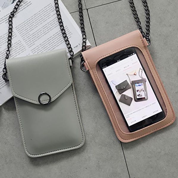 

women touch screen mobile phone bag transparent mini messenger bags smartphone leather shoulder handbags touchable bag @b23