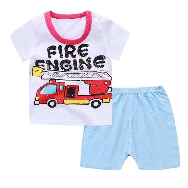 

t- shirt+pants set short sleeve baby boys and girls cotton underwear suit for children summer casual sport toddler sets, White