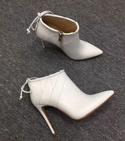 

women's real leather pointed toe ankle boots autumn winter high heeled short boots by615, Black