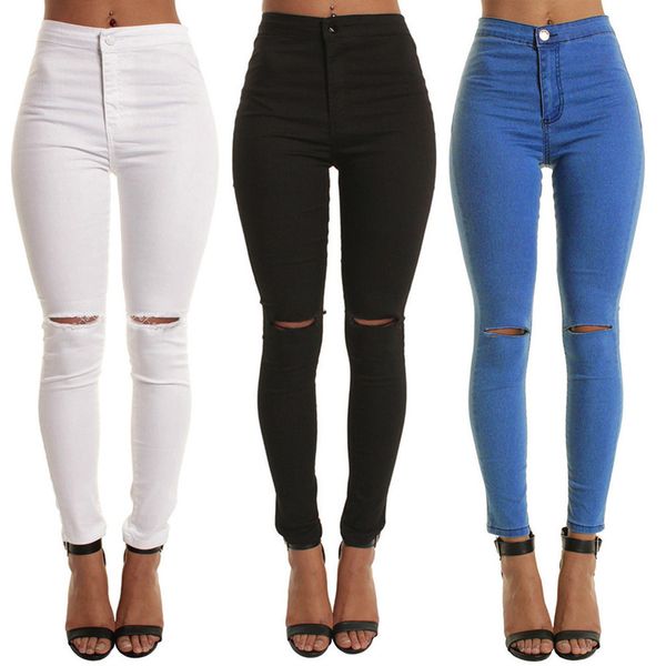 

fashion plus size jeans for women summer hole ripped jeans elastic denim female pockets wash denim das senhoras l41, Blue