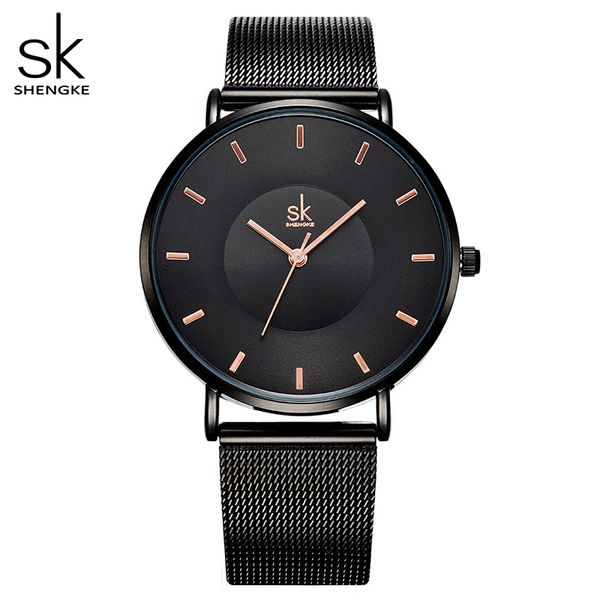 

shengke fashion black women watches ultra thin quartz watch woman elegant dress ladies watch montre femme sk, Slivery;brown