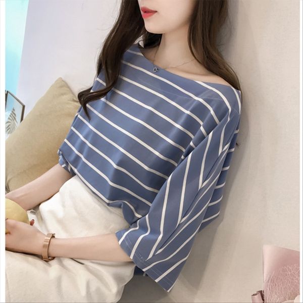 

summer clothes 2020 large size striped women's short sleeve t- loose casual half sleeve t-shirt base shirt, White