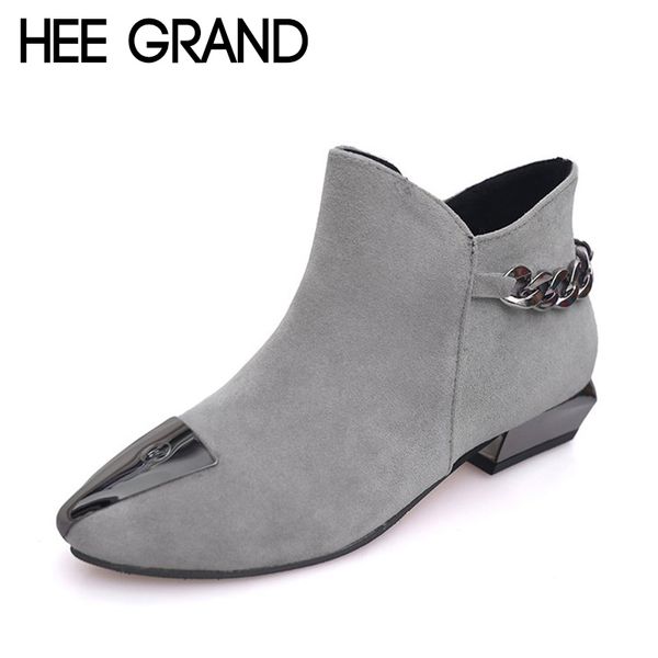 

hee grand 2018 women ankle boots autumn flock leather boots metal decoration ankle bootie causal footwear shoes booten xwx6890, Black