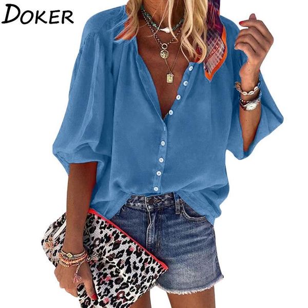 

womens and blouses 2020 summer solid office women shirt v-neck long sleeve loose ladies shirts streetwear plus size blouse, White