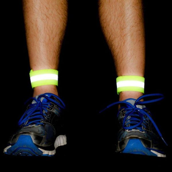

2pcs/set reflective safe band strap adjustable wrist leg ankle shoulder warning belt bracelet wristband night running safety 2, Black;red