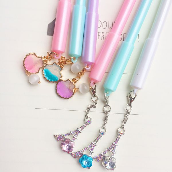 

1x elegant diamond flower tower & shell gel pen rollerball pen school office supply student stationery black ink