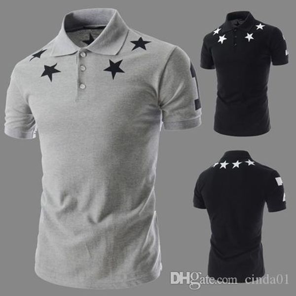 

stars printed casual mens designer tshirts summer male female turn down collar short sleeve tees, White;black