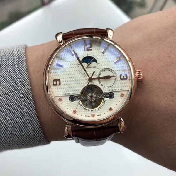 

business luxury mens watches fashion man wristwatches mechanical automatic smal dials work flywheel male watch for men's valentine&#039, Slivery;brown