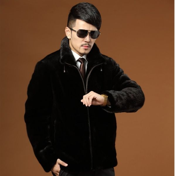 

furry 2020 mens faux fur coats winter furry thick fur coat stand collar business formal imitation overcoat xl710, Black