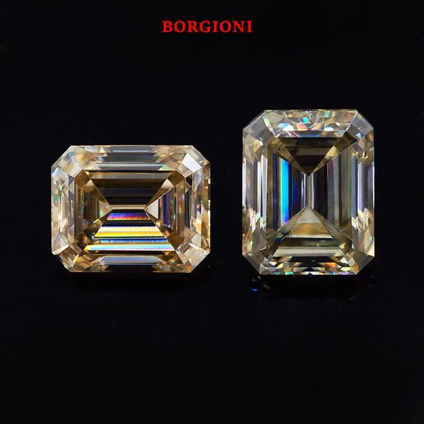 

yellow naked drill emerald cut 2.0ct carat 6*8mm yellow similar to charles colvard moissanite loose stone excellent cut, Black
