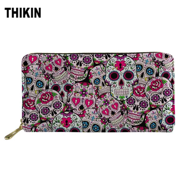 

thikin cool pink skull women wallets clutch female leather bags personalized id card holder phone cash wallet ladies purse bolsa, Red;black