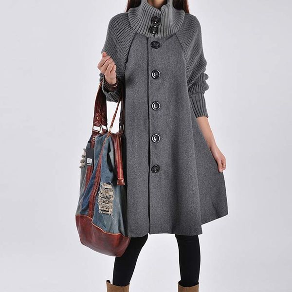 

large size women jacket overcoat cloak windbreaker autumn winter long loose wool coat casual female outwear manteau femme, Tan;black