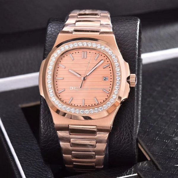 

rose gold luxury men's diamond 2813 watch automatic mechanical stainless steel strap nautilus mens watch wristwatches 2020, Slivery;brown