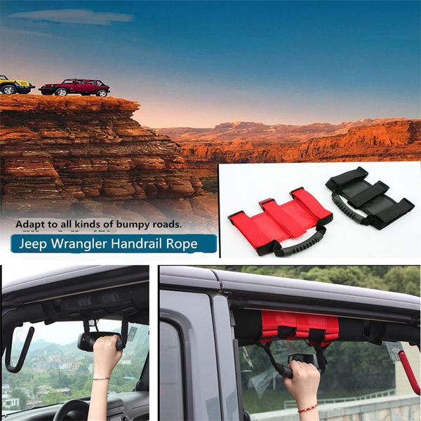 

car roll bar grab handle waterproof roof handrail with 3 straps car roof handlebar grab handles grip for wrangler 2007-2017