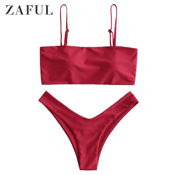 

zaful swimwear cami high cut bikini set swimsuit bathing suit mid waisted spaghetti straps women beach suits for summer