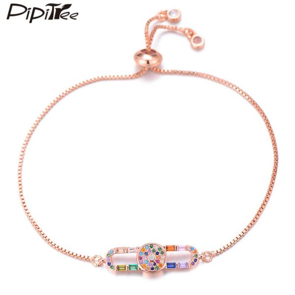

pipitree unique zircon jewelry evil eye bracelet femme multicolor cz stones charm bracelets for women adjustable fashion jewelry, Golden;silver