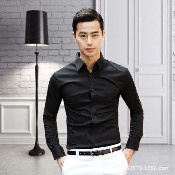 

men shirt -pfs- pure black long-sleeved shirt men's wear white fabulous #1847630, White;black