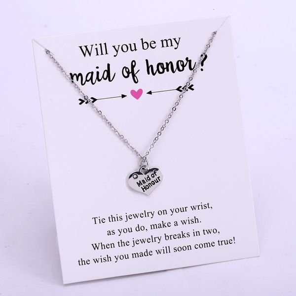 

bride maid of honour chain necklaces honor flower girl bridesmaid silver pendants necklace women trendy jewelry lover's gift