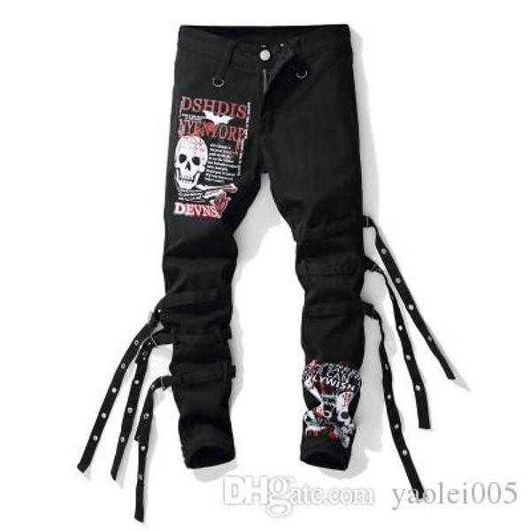 

письмо дизайнер мужская печатные джинсы новый черный не связанные с основной трюк мужские нескользящая небольшой прямой свободного покроя бр, Blue