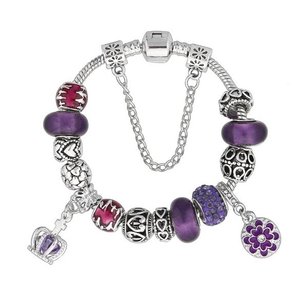 

fashion jewelry bracelets, alloy beaded bracelet, purple crown pendant bracelet, Golden;silver