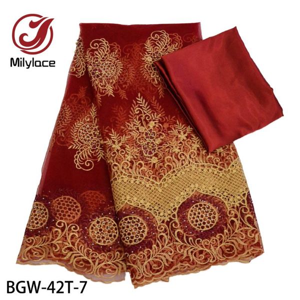 

wine french tulle lace fabric with stones embroidery bridal african lace fabric 5 yards(lace)+3 yards(satin) per set bgw-42, Pink;blue