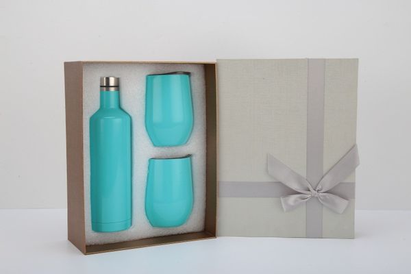 

3 шт.лот подарочный бокал из нержавеющей стали с двойными стенками изолированный кофе вино с одной бутылкой и двумя стаканами