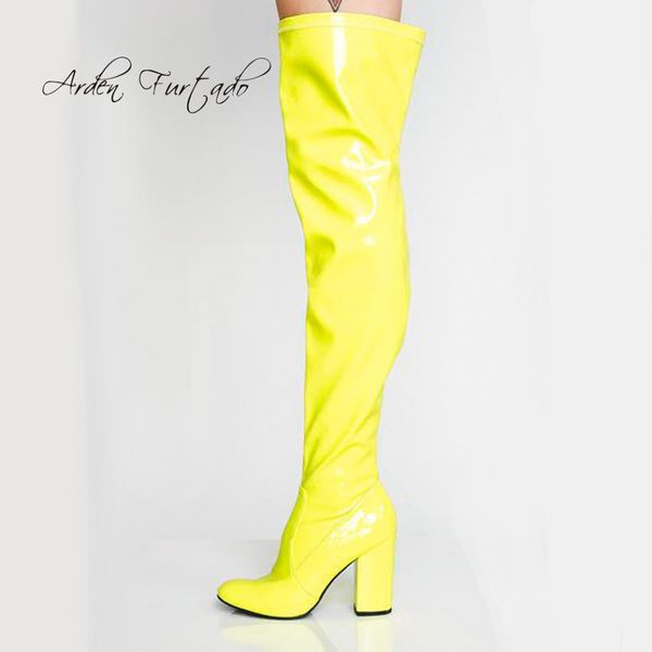 

arden furtado autumn winter over the knee zipper red pink yellow blue white boots chunky heels 10cm fashion shoes high heels 41, Black