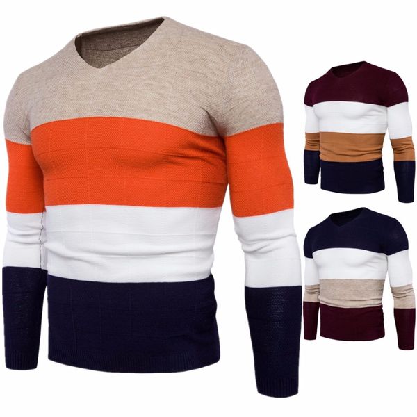 

nice fashion new men v-neck four-color fight sweater casual men stitching color slim long sleeve sweater jacket -2xl, White;black