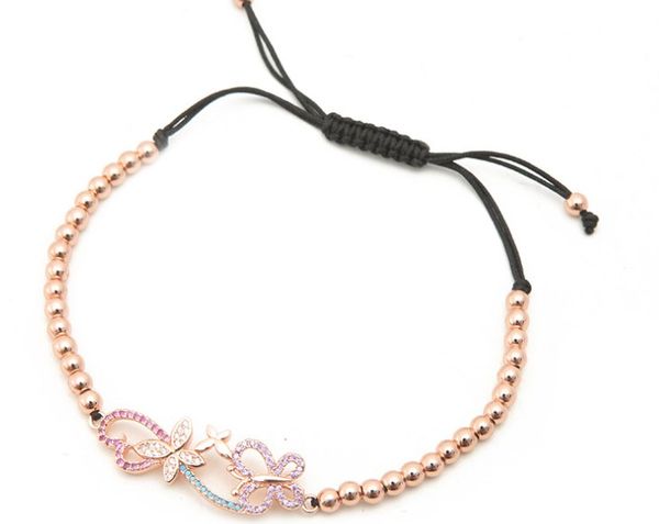 

gold silver micro pave cz cubic zirconia rope adjusted copper beads bracelet ytg43324 butterfly charm braided bangles jewelry women, Black