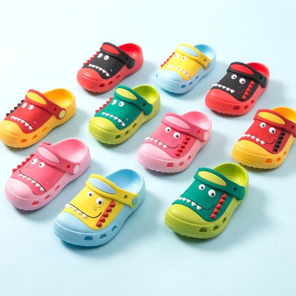 

summer toddler baby boys girls cute cartoon beach sandals slippers flip shoes non-slip baby shoes back trip with toe cap slipper, Black;red