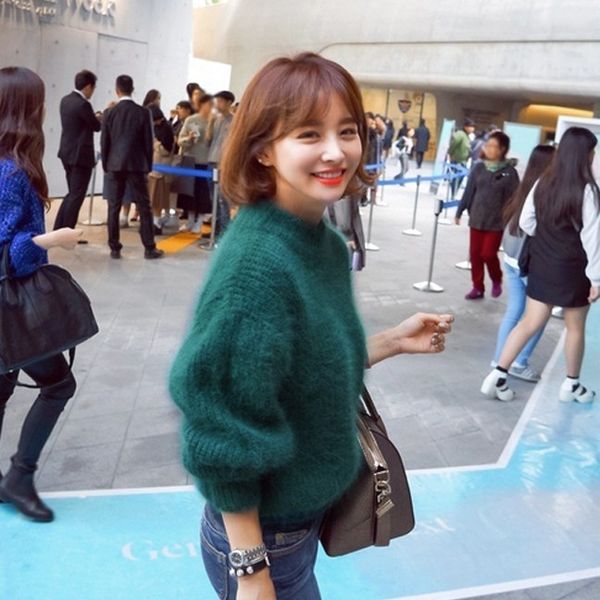 

long sleeve long sleeve sweater, autumn sweater, winter short elastic collar round collar sweater, Black