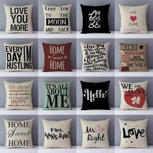

Popular phrase words letters printed couch cushion home decorative pillows 45x45cm cotton linen square cushions