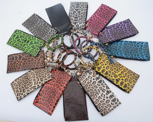 

2020 new round pu leather tassel bangle hang change purse phone bag for women clutch wristlet keychain bracelet key ring jewelry 7427086, Black