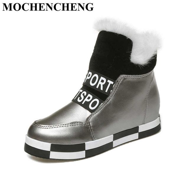 

new women flat platform shoes wedges heels slip-on ankle boots with fur pu leather waterproof fashion wear resistant sneakers, Black