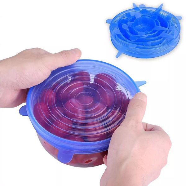 

6 pcs silicone stretch lids reusable airtight wrap covers keeping fresh seal bowl stretchy wrap cover kitchen cookware