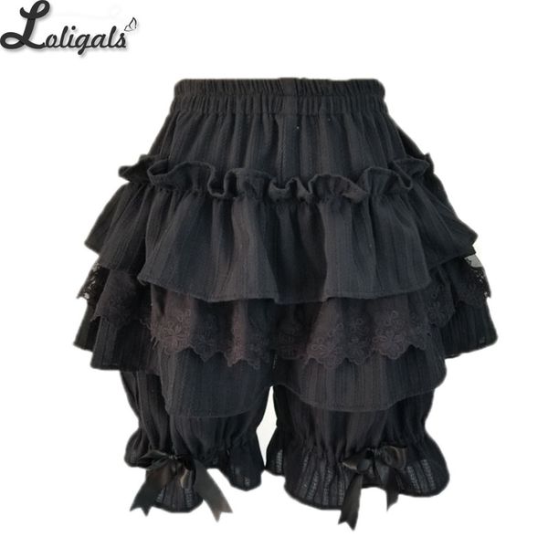 

cute black/white lolita shorts lace ruffled elastic waist cotton bloomers, Black;pink