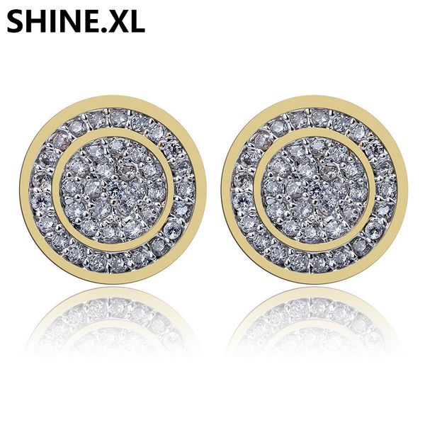 

925 sterling silver iced out cz premium diamond cluster zirconia round screw back stud earrings for men hip hop jewelry, Golden;silver