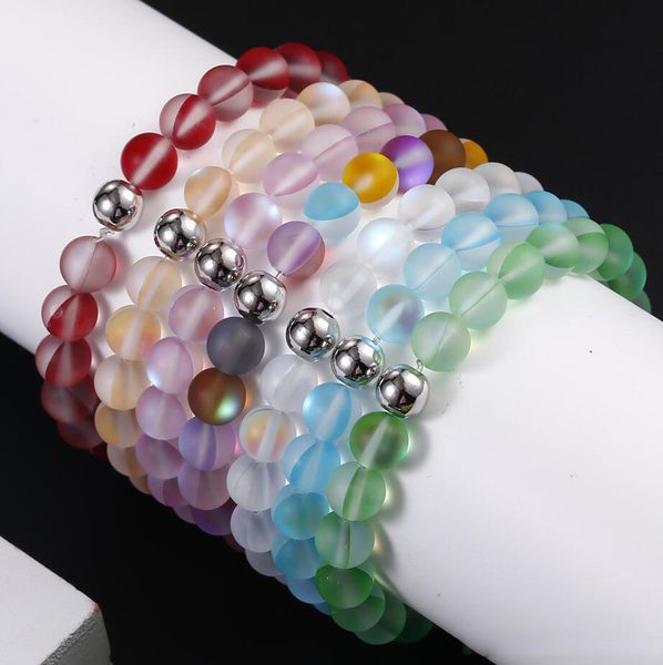 

8mm colorful crystal stone handmade beaded bracelet men women natural stone elastic strand bracelet bangle jewelry statement, Black