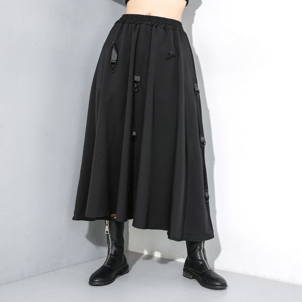 

seebeautiful new fashion 2020 spring summer elastic waist irregular loose a word half-body skirt women q487, Black