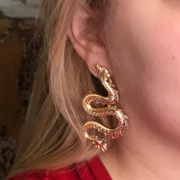 

vintage dragon stud earrings for women personality jewelry punk gothic black crystal serpent earrings fashion gift, Golden;silver
