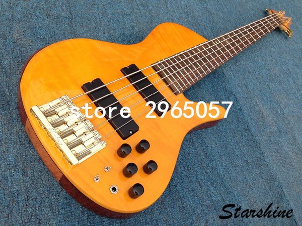 

promotional activities electric guitar g-b14 korean factory ash body flamed maple 5 strings oem orange colo
