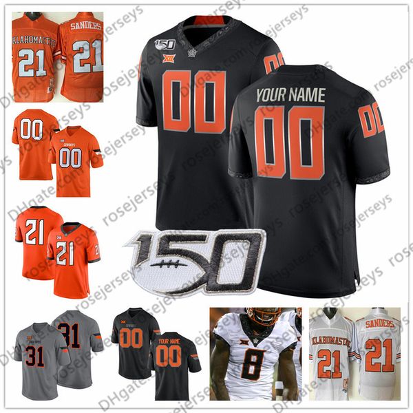 

custom oklahoma state cowboys 2019 football any name number black gray orange white #2 tylan wallace 3 spencer sanders ncaa 150th jersey