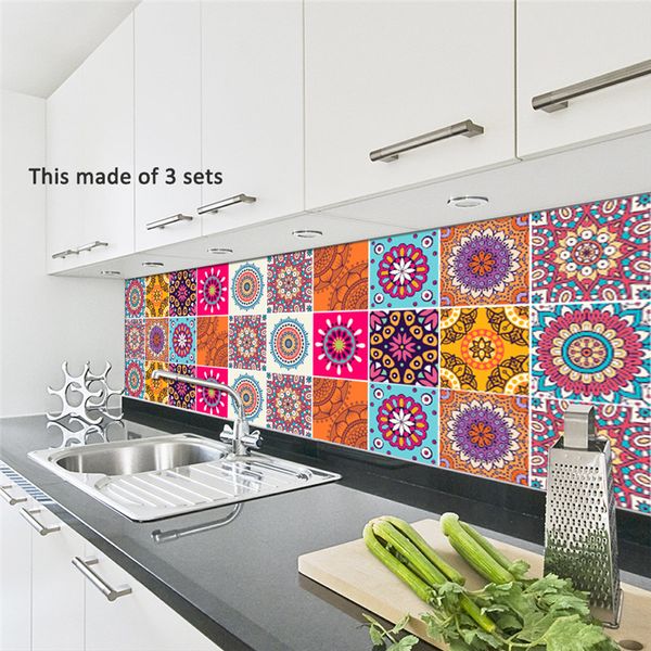 

diy 10pcs/pack abstract style tiles sticker waterproof self adhesive wallpaper furniture bathroom arab moroccan tile sticker